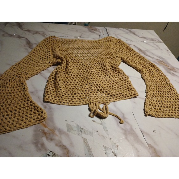 Y2K Aesthetic Fashion Nova Size L Crochet Sweater Top Boho Hippie Western Style - Picture 8 of 8